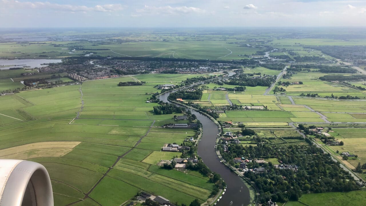 Aerial view of the Amstel and polders