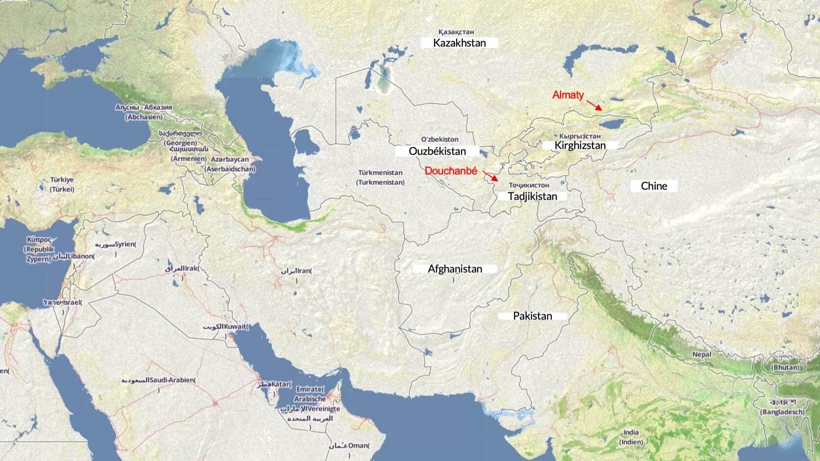 Map of Tajikistan and Kyrgyzstan