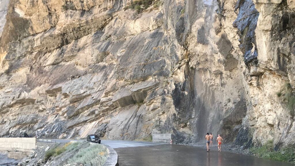 Waterfall on the road in Tajikistan