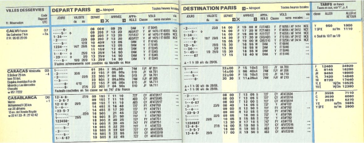 horaires AF avec tarifs été 1986