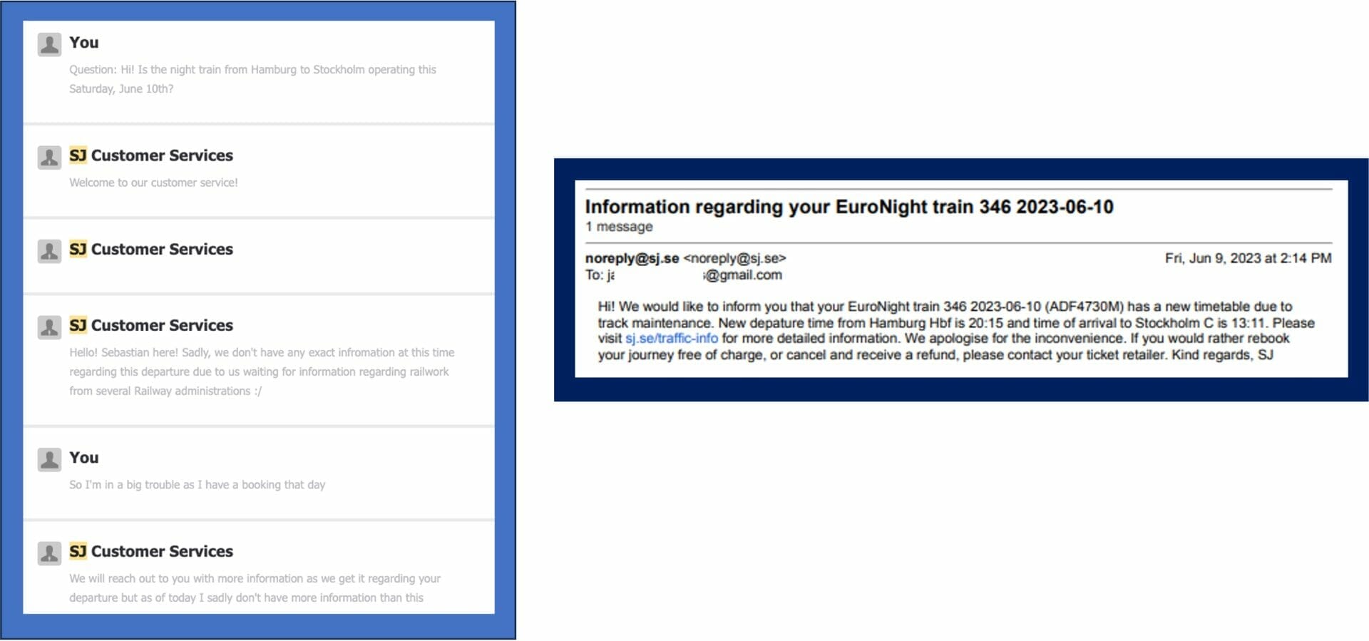 Mail SJ et chat avec SJ