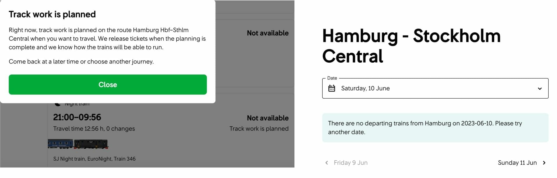 Message sur le site SJ