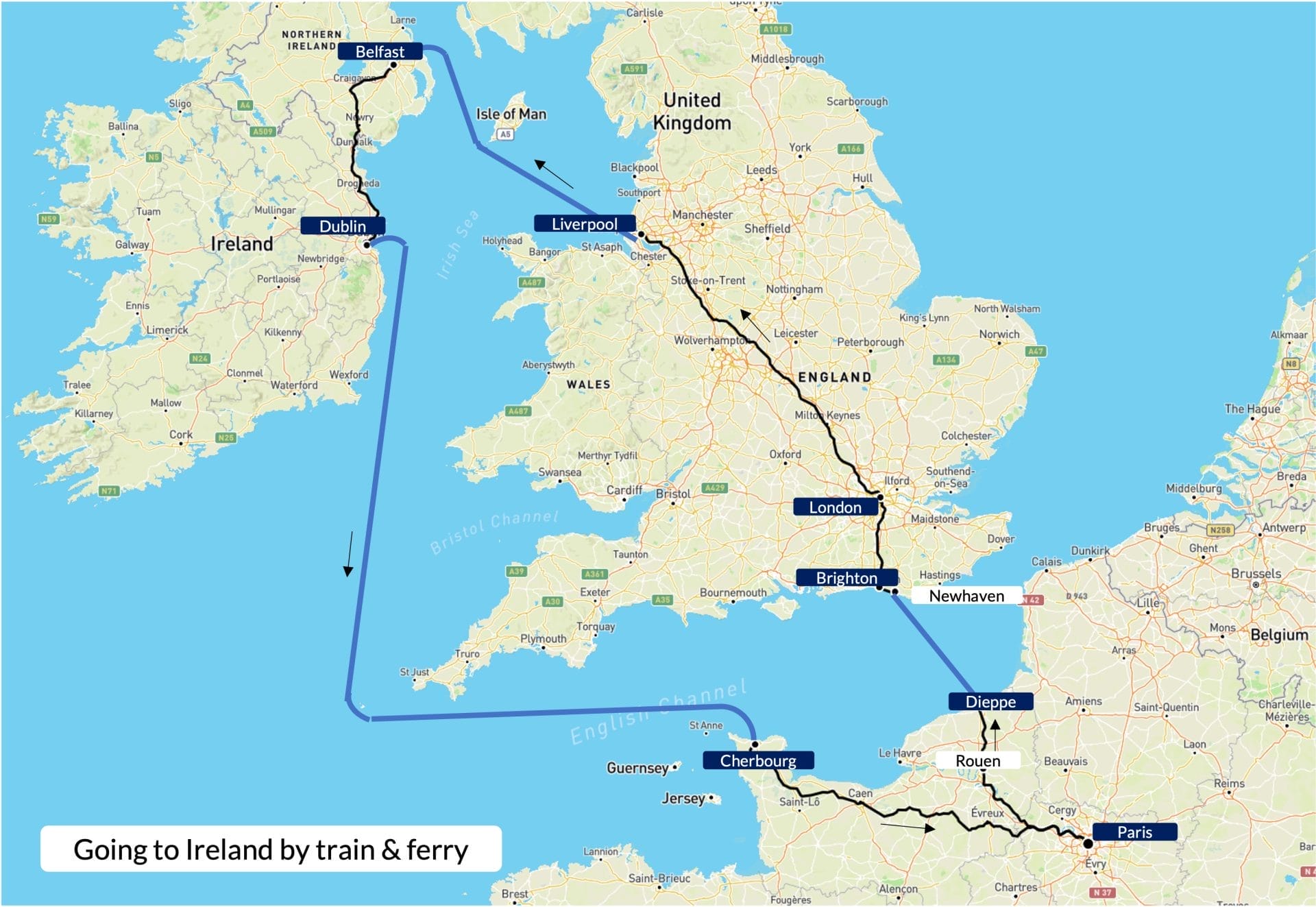 Travel map France Irlande