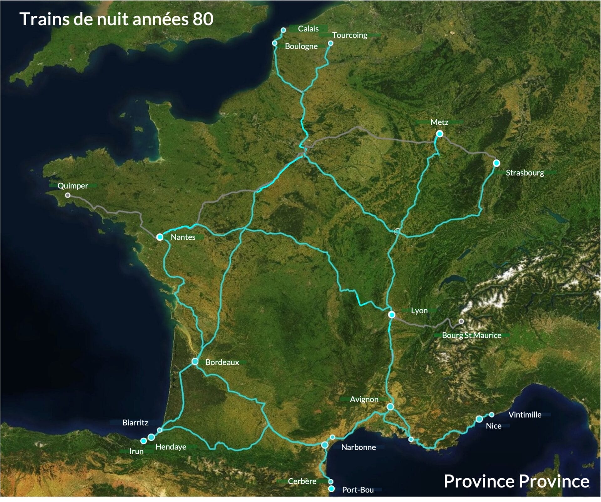 Carte trains de nuit Province Province années 80