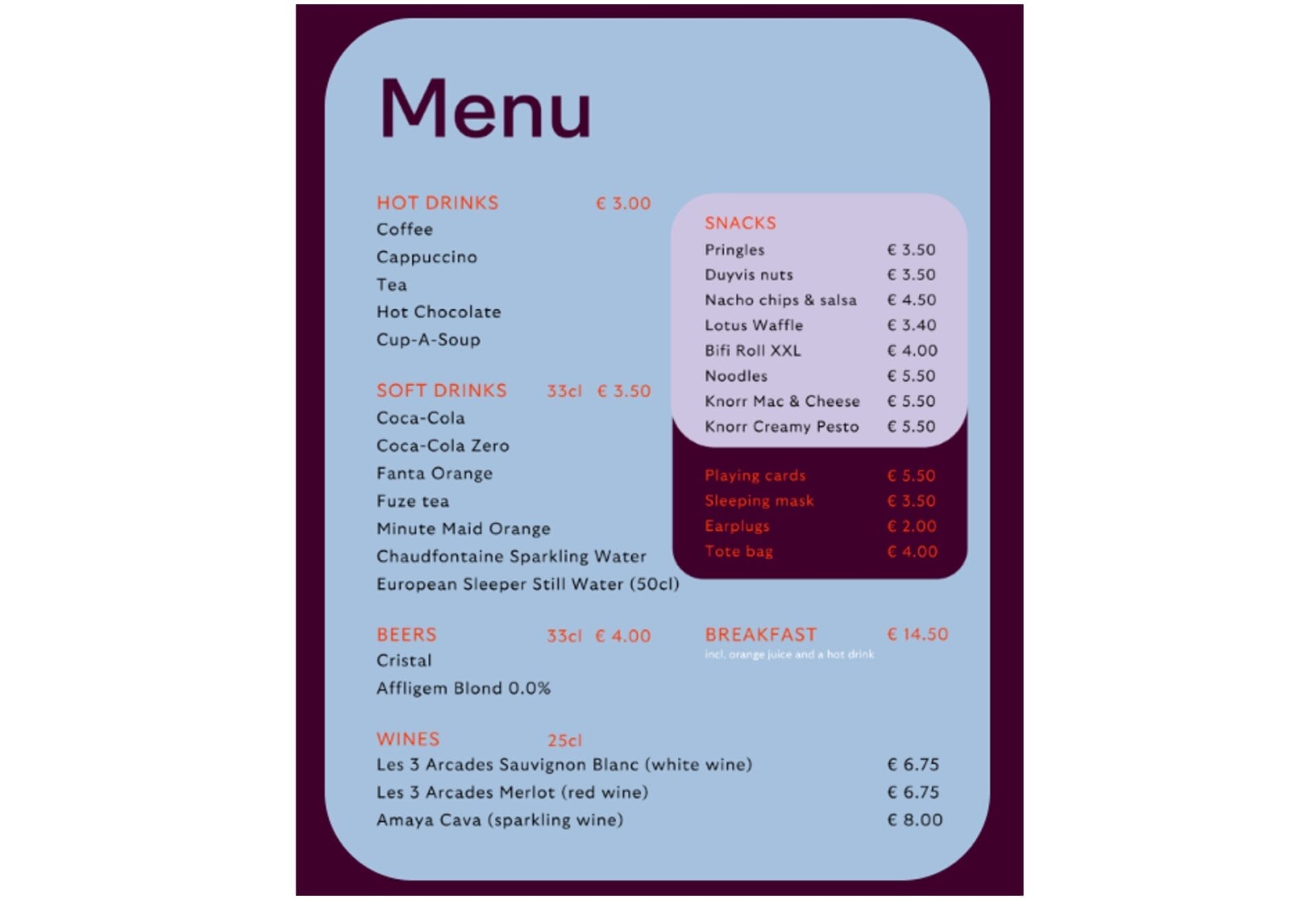 Menu European Sleeper